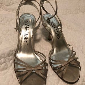 Silver satin formal heels from Sam & Libby